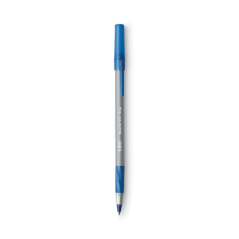 BIC Round Stic Grip Xtra Comfort Ballpoint Pen Value Pack, Easy-Glide, Stick, Medium 1.2 mm, Blue Ink, Gray/Blue Barrel, 36/Pack