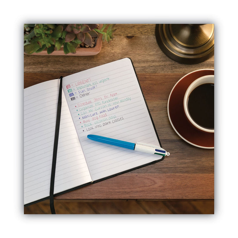 BIC 4-Color Multi-Function Ballpoint Pen, Retractable, Medium 1 mm, Black/Blue/Green/Red Ink, Blue Barrel