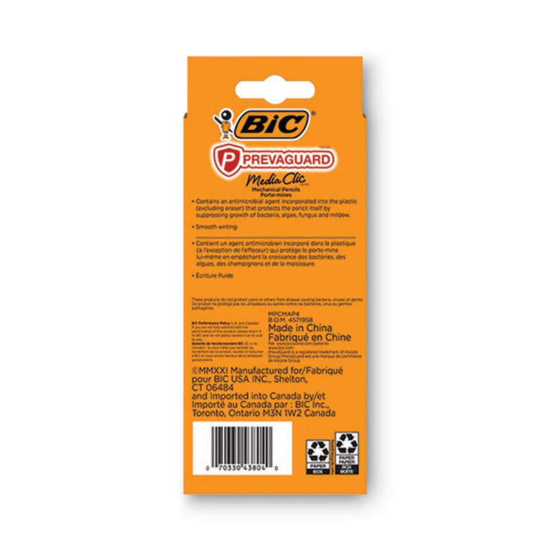 BIC PrevaGuard Media Clic Mechanical Pencils, 0.7 mm, HB (#2), Black Lead, 2 Black Barrel/2 Blue Barrel, 4/Pack