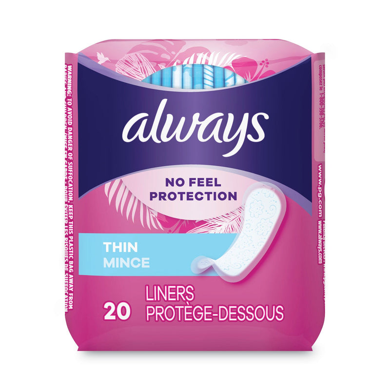 Always Thin Daily Panty Liners, Regular, 20/Pack, 24 Packs/Carton