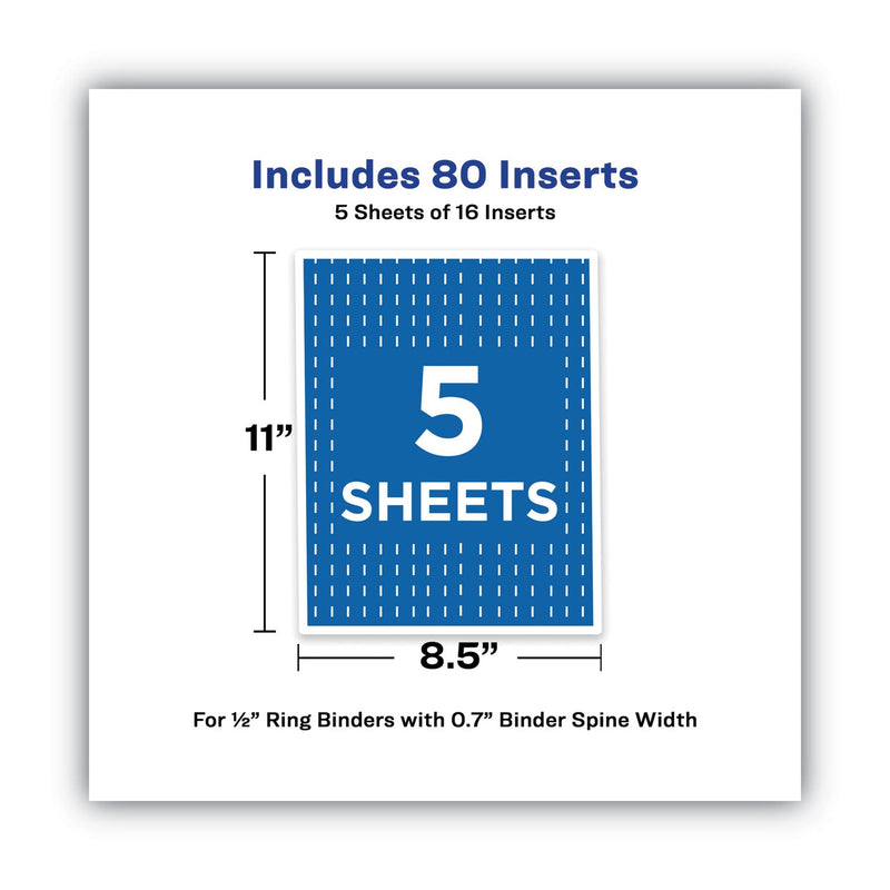 Avery Binder Spine Inserts, 0.5" Spine Width, 16 Inserts/Sheet, 5 Sheets/Pack