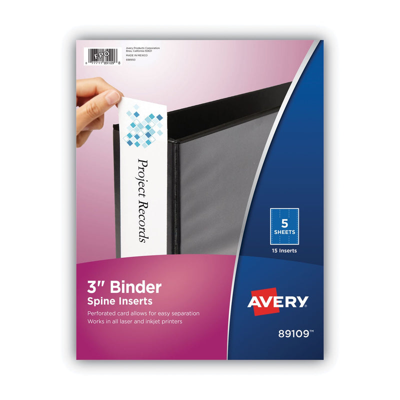 Avery Binder Spine Inserts, 3" Spine Width, 3 Inserts/Sheet, 5 Sheets/Pack
