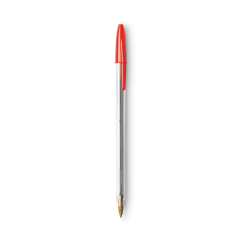 BIC Cristal Xtra Smooth Ballpoint Pen, Stick, Medium 1 mm, Red Ink, Clear Barrel, Dozen