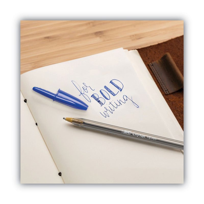 BIC Cristal Xtra Bold Ballpoint Pen, Stick, Bold 1.6 mm, Blue Ink, Clear Barrel, Dozen