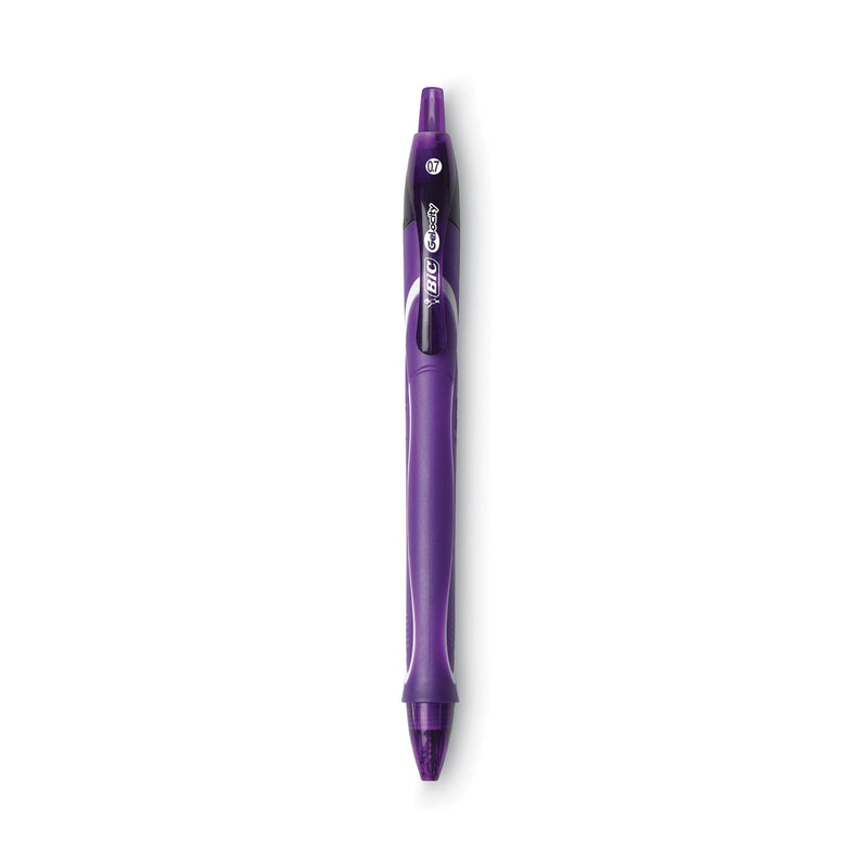 BIC Gel-ocity Quick Dry Gel Pen, Retractable, Medium 0.7 mm, Purple Ink, Purple Barrel, Dozen