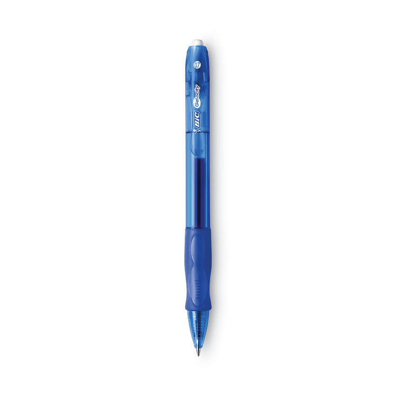 BIC Gel-ocity Gel Pen, Retractable, Medium 0.7 mm, Blue Ink, Translucent Blue Barrel, Dozen
