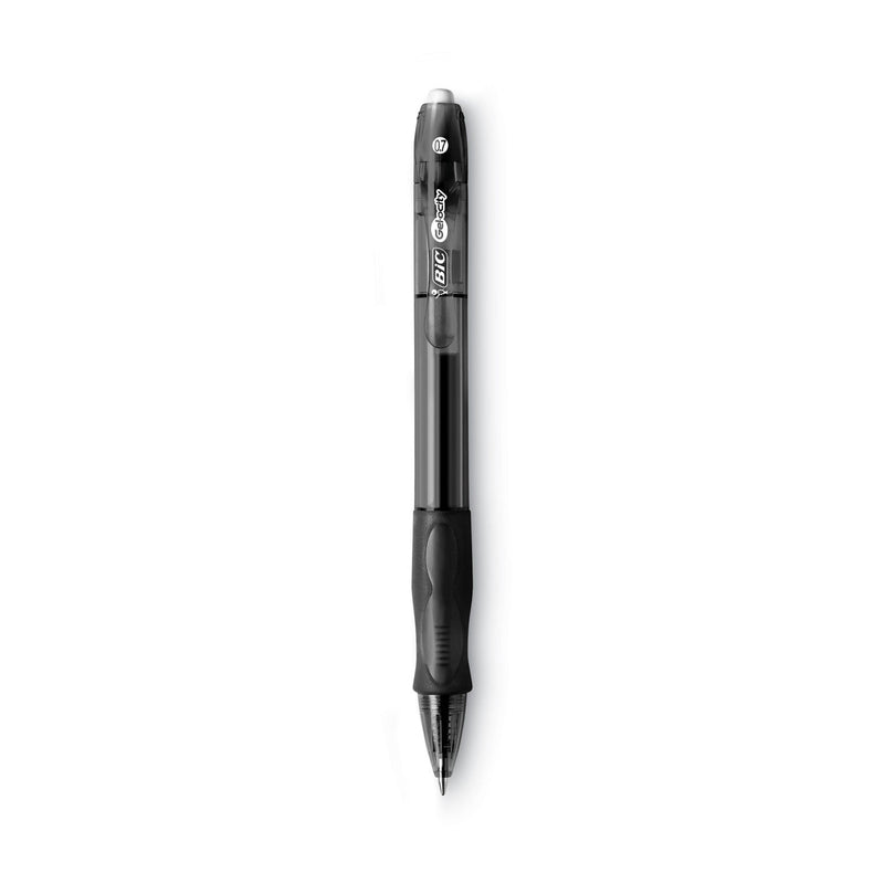 BIC Gel-ocity Gel Pen, Retractable, Medium 0.7 mm, Black Ink, Translucent Black Barrel, Dozen