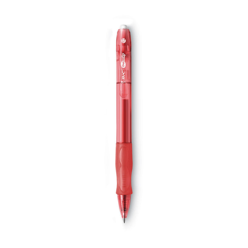 BIC Gel-ocity Gel Pen, Retractable, Medium 0.7 mm, Red Ink, Translucent Red Barrel, Dozen