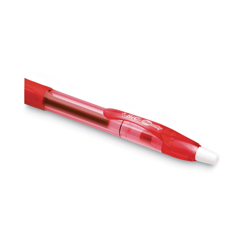 BIC Gel-ocity Gel Pen, Retractable, Medium 0.7 mm, Red Ink, Translucent Red Barrel, Dozen