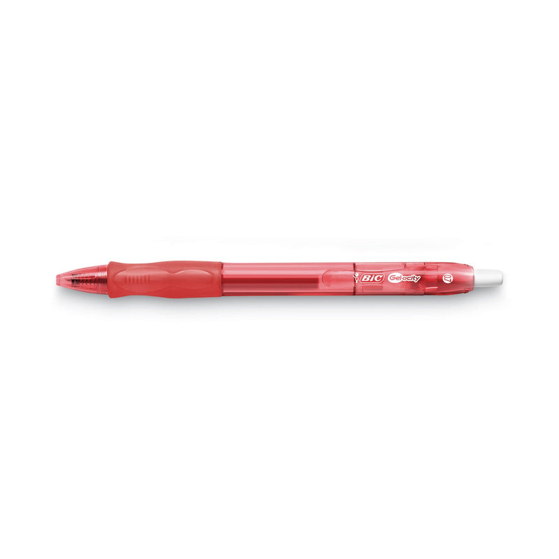 BIC Gel-ocity Gel Pen, Retractable, Medium 0.7 mm, Red Ink, Translucent Red Barrel, Dozen