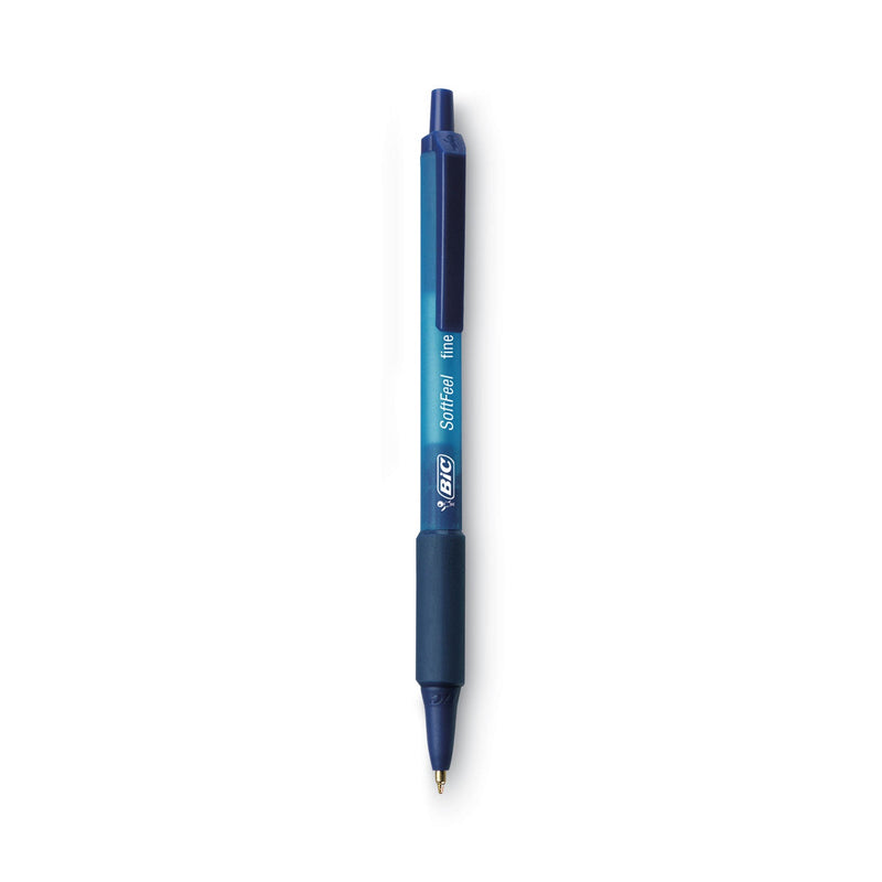 BIC Soft Feel Ballpoint Pen, Retractable, Fine 0.8 mm, Blue Ink, Blue Barrel, Dozen