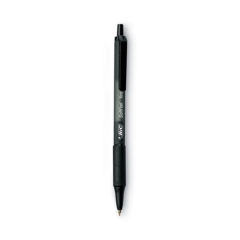 BIC Soft Feel Ballpoint Pen, Retractable, Medium 1 mm, Black Ink, Black Barrel, Dozen
