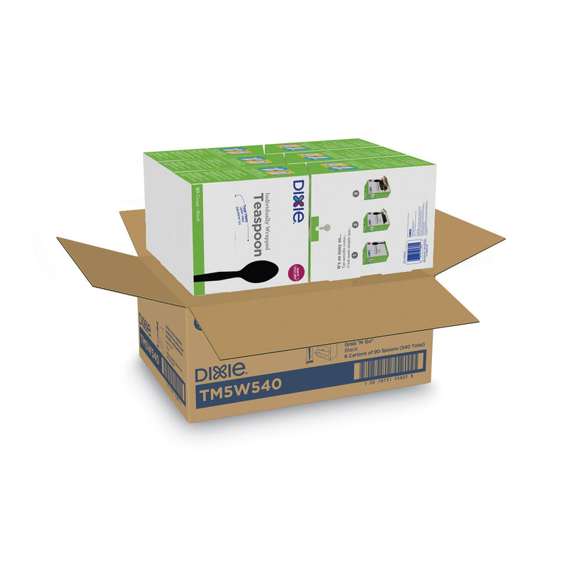 Dixie Grab’N Go Wrapped Cutlery, Teaspoons, Black, 90/Box, 6 Box/Carton