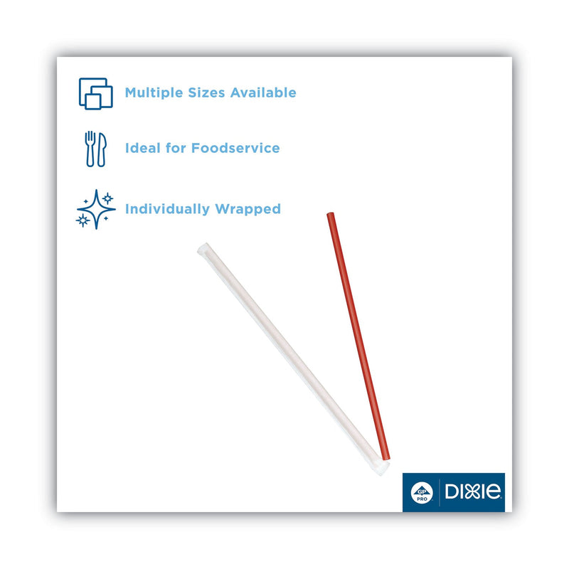 Dixie Wrapped Giant Straws, 10.25", Polypropylene, Red, 300/Box, 4 Boxes/Carton