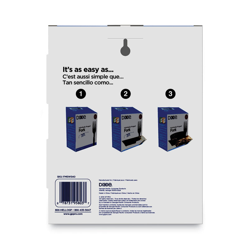Dixie Grab’N Go Wrapped Cutlery, Forks, Black, 90/Box, 6 Box/Carton