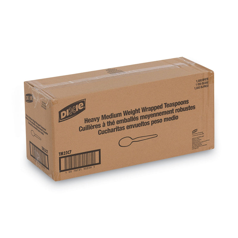 Dixie Individually Wrapped Mediumweight Polystyrene Cutlery, Teaspoons, White, 1,000/Carton