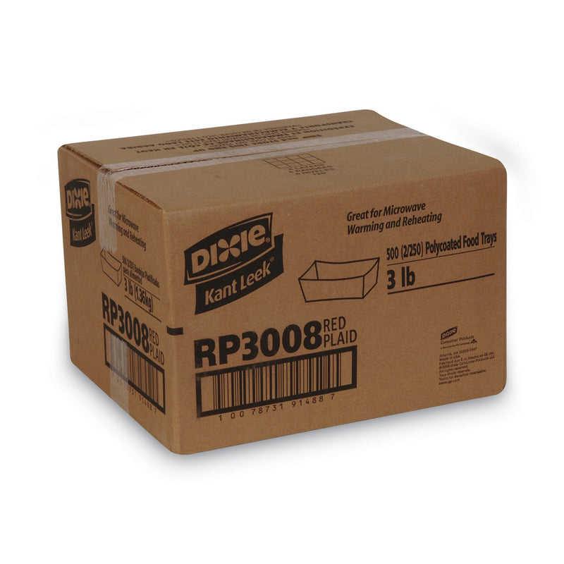 Dixie Kant Leek Polycoated Paper Food Tray, 3 lb Capacity, 8.4 x 5.8 x 2.1, Red Plaid, 250/Bag, 2 Bags/Carton