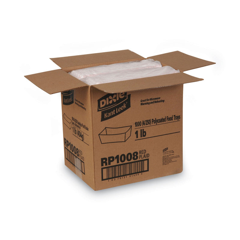 Dixie Kant Leek Polycoated Paper Food Tray, 1 lb Capacity, 6.25 x 4.7 x 1.6, Red Plaid, 1,000/Carton