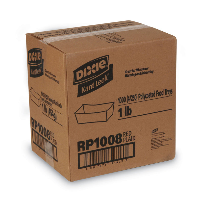 Dixie Kant Leek Polycoated Paper Food Tray, 1 lb Capacity, 6.25 x 4.7 x 1.6, Red Plaid, 1,000/Carton
