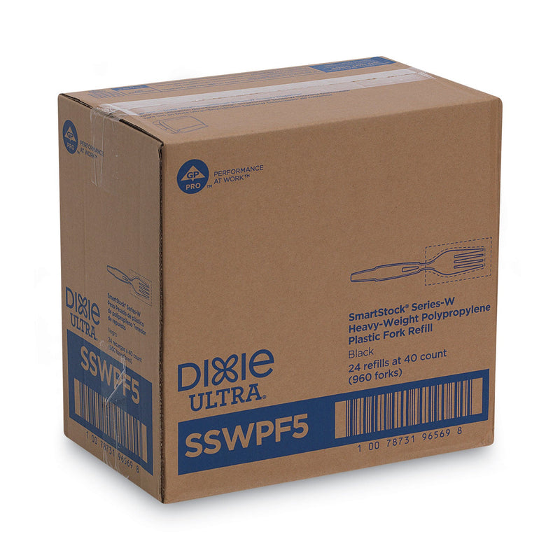 Dixie SmartStock Wrapped Heavy-Weight Cutlery Refill, Fork, Black, 960/Carton