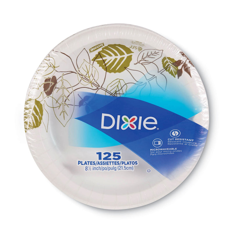 Dixie Pathways Soak-Proof Shield Mediumweight Paper Plates, WiseSize, 8.5" dia, Green/Burgundy, 125/Pack