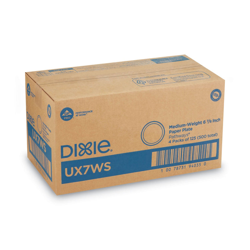 Dixie Pathways Soak-Proof Shield Mediumweight Paper Plates, WiseSize, 6.88" dia, Green/Burgundy, 500/Carton