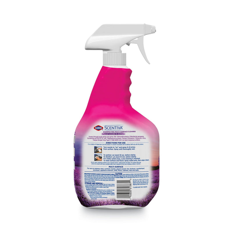 Clorox Scentiva Multi Surface Cleaner, Tuscan Lavender and Jasmine, 32 oz, 6/Carton