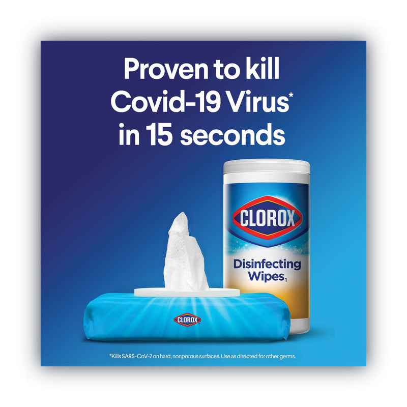 Clorox Disinfecting Wipes, 7 x 8, Fresh Scent/Citrus Blend, 75/Canister, 3/Pack