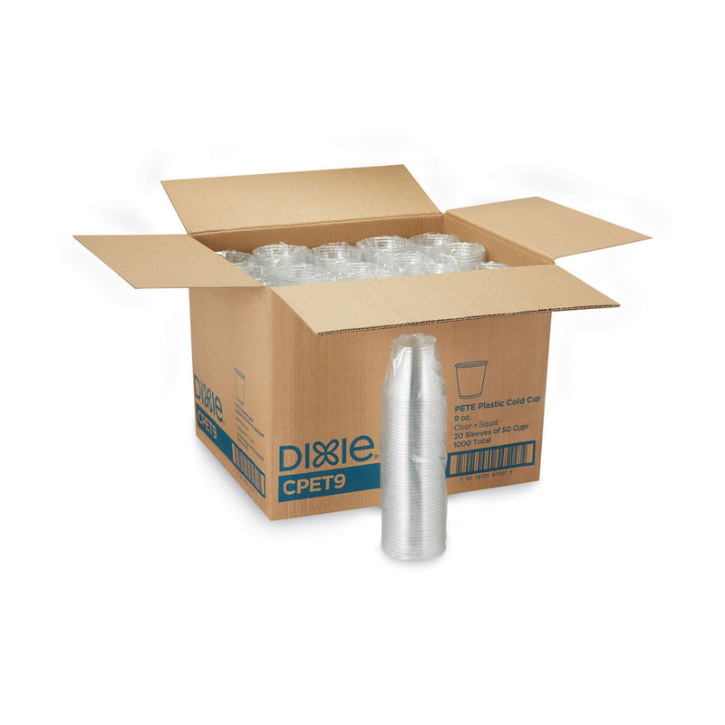 Dixie Clear Plastic PETE Cups, 9 oz, Squat, 50/Sleeve, 20 Sleeves/Carton