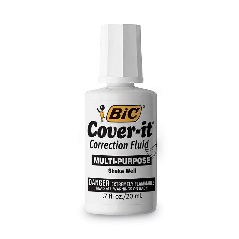 BIC Cover-It Correction Fluid, 20 ml Bottle, White, Dozen