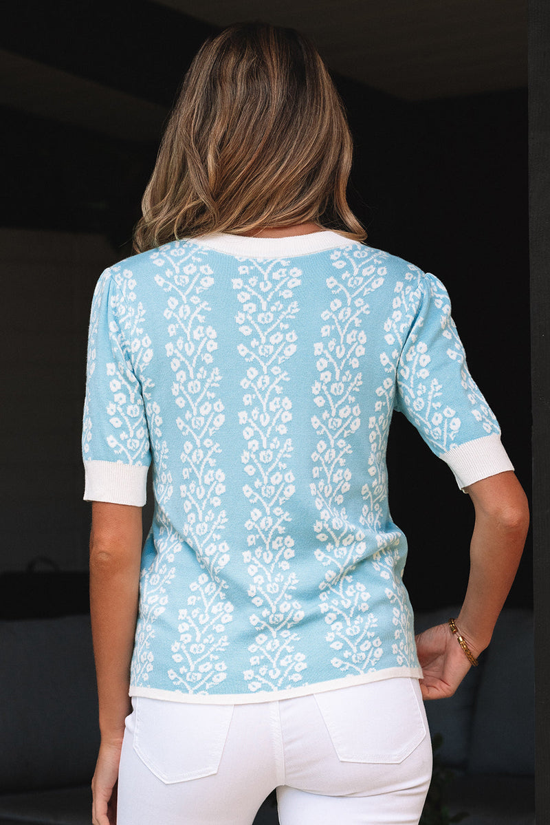 Leilani Floral Crewneck Short Sleeve Sweater