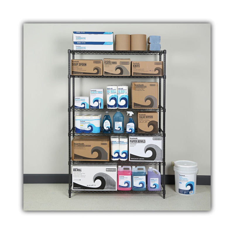 Alera NSF Certified 6-Shelf Wire Shelving Kit, 48w x 18d x 72h, Black Anthracite