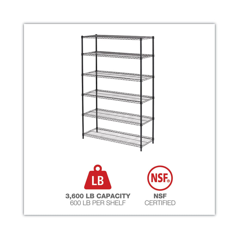 Alera NSF Certified 6-Shelf Wire Shelving Kit, 48w x 18d x 72h, Black Anthracite
