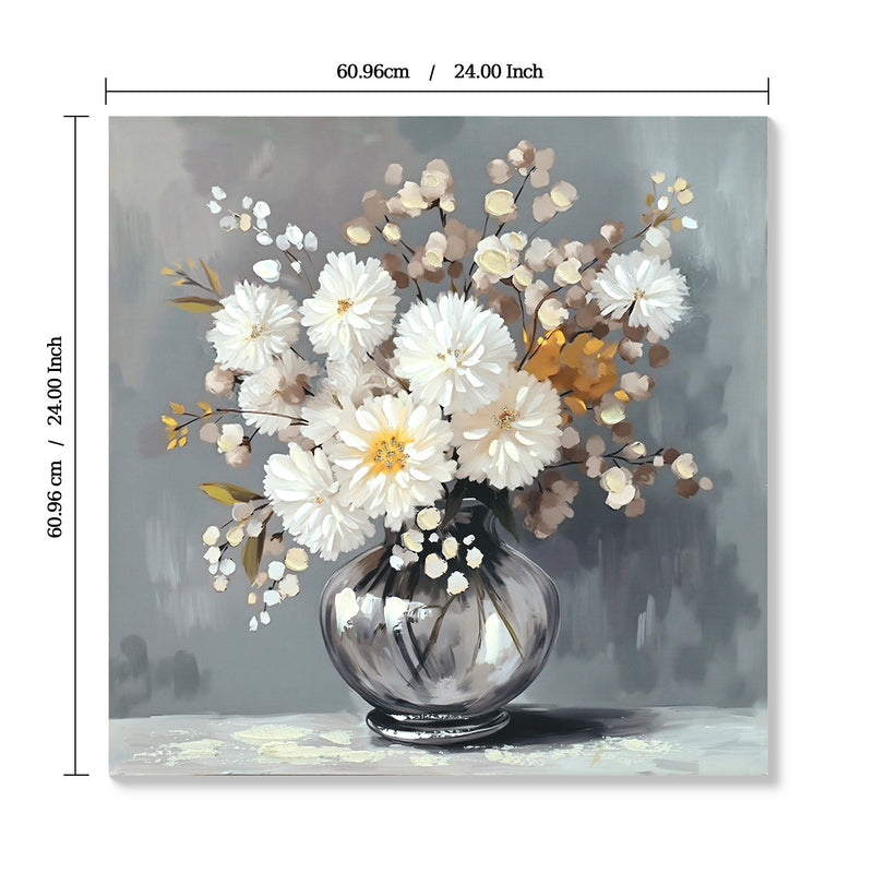 Chrysanthemum Vase Canvas Wall Art Decor Country - Stone White