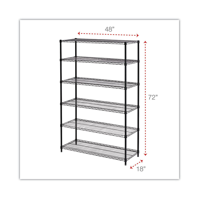 Alera NSF Certified 6-Shelf Wire Shelving Kit, 48w x 18d x 72h, Black
