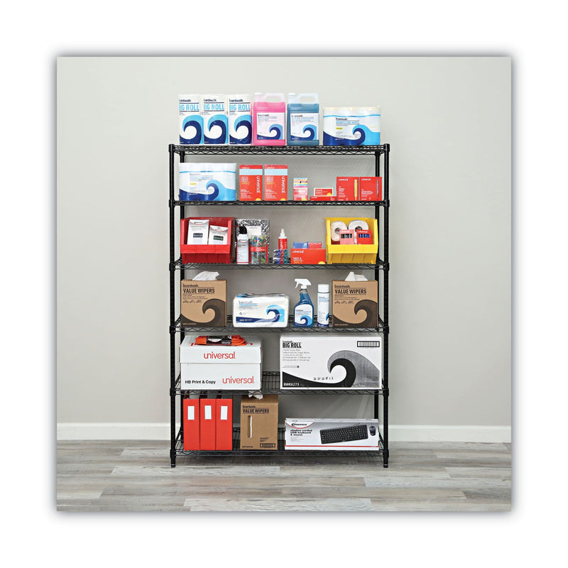 Alera NSF Certified 6-Shelf Wire Shelving Kit, 48w x 18d x 72h, Black