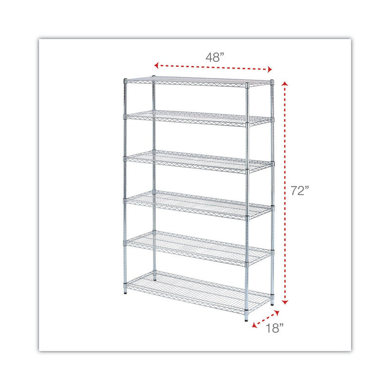Alera NSF Certified 6-Shelf Wire Shelving Kit, 48w x 18d x 72h, Silver