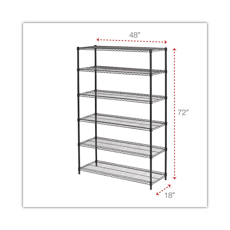 Alera NSF Certified 6-Shelf Wire Shelving Kit, 48w x 18d x 72h, Black Anthracite