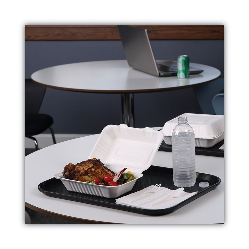 Boardwalk Bagasse Food Containers, Hinged-Lid, 1-Compartment 9 x 6 x 3.19, White, Sugarcane, 125/Sleeve, 2 Sleeves/Carton