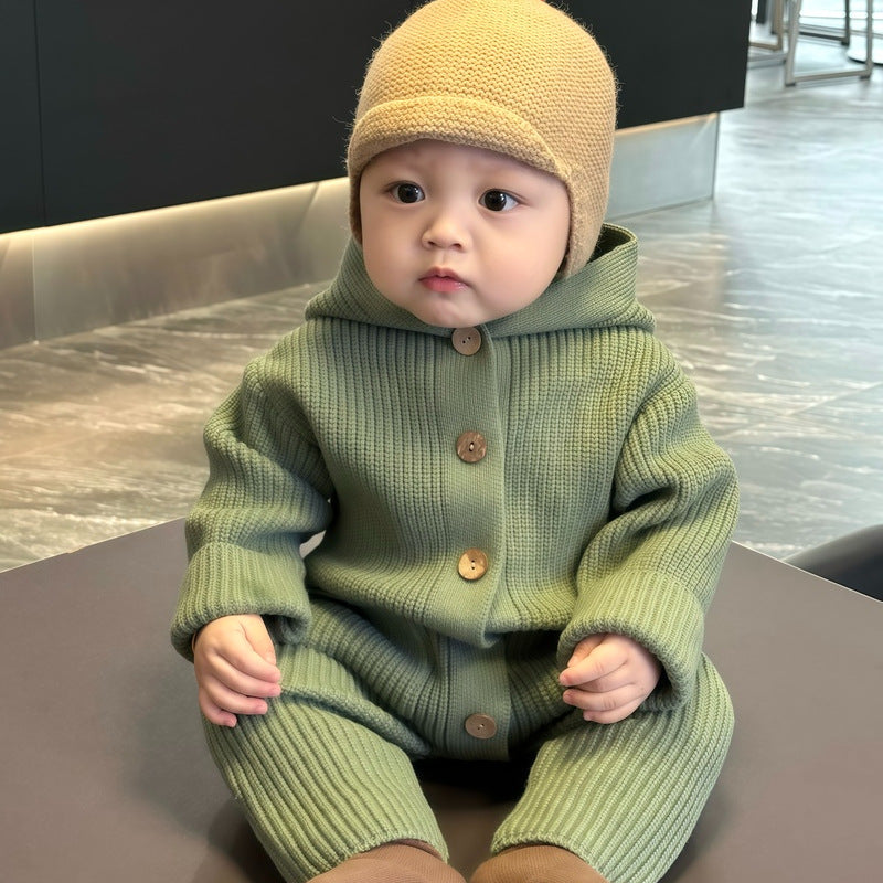 Baby Bodysuit Knitted Wool Warm Romper Long Crawling Suit Infant Clothes