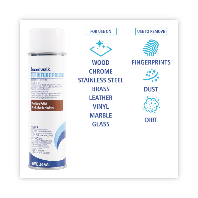 Boardwalk Furniture Polish, Lemon, 19 oz Aerosol Spray, 12/Carton