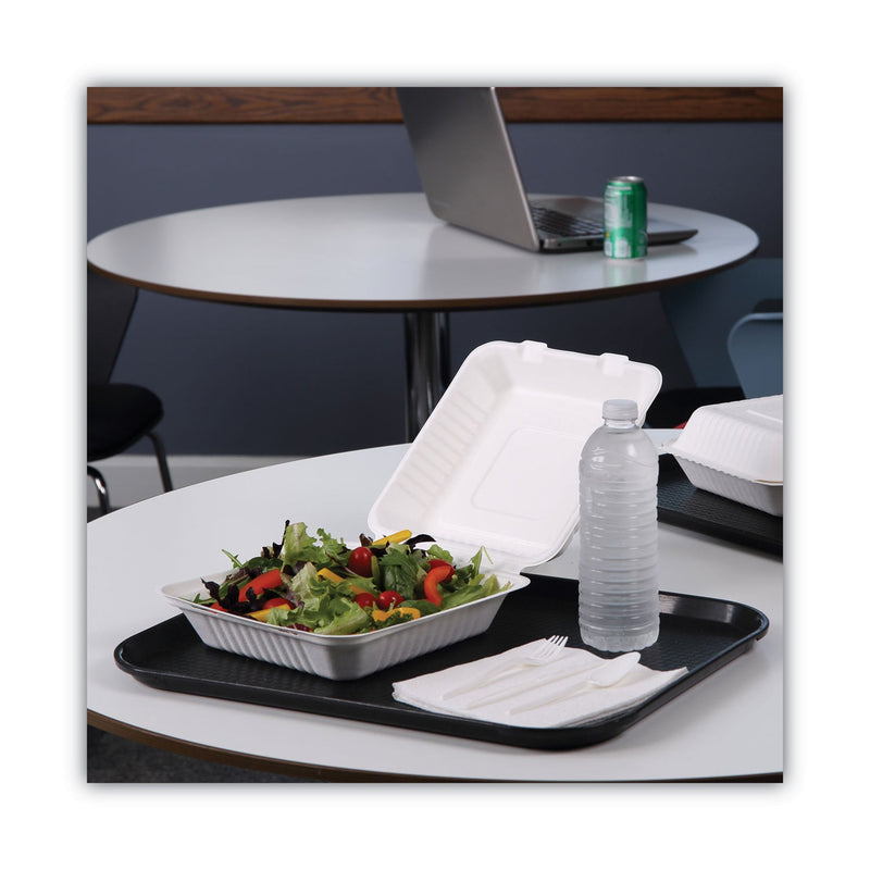 Boardwalk Bagasse Food Containers, Hinged-Lid, 1-Compartment 9 x 9 x 3.19, White,  Sugarcane, 100/Sleeve, 2 Sleeves/Carton