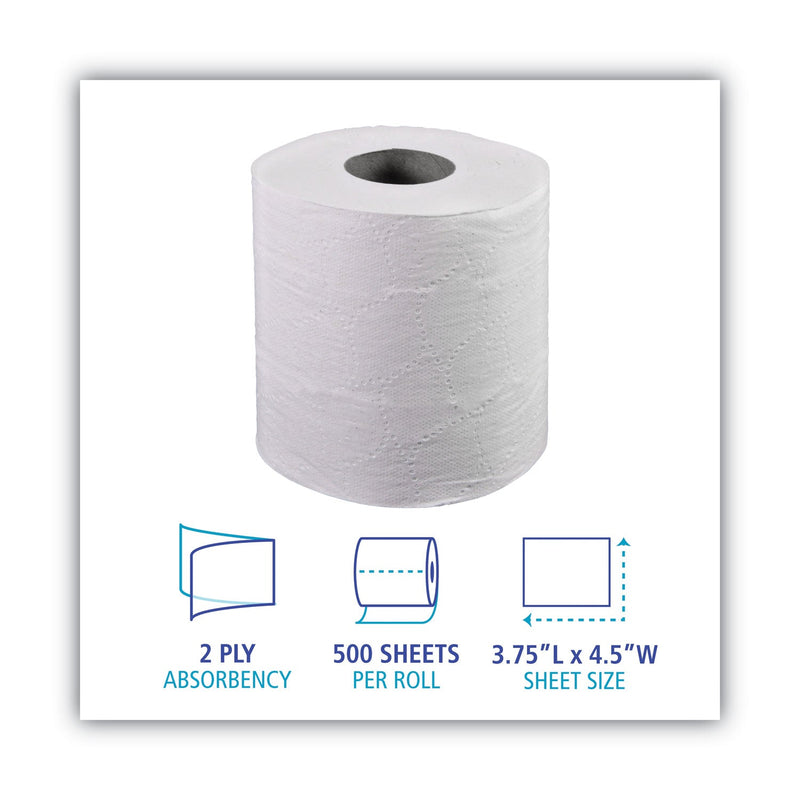 Boardwalk 2-Ply Toilet Tissue, Septic Safe, White, 156.25 ft Roll Length, 500 Sheets/Roll, 96 Rolls/Carton