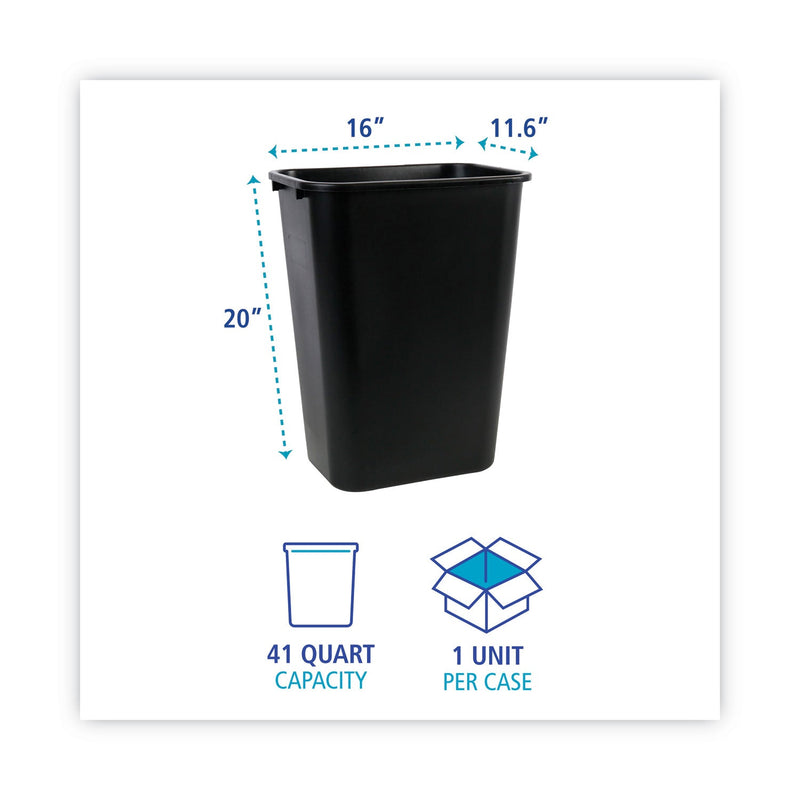 Boardwalk Soft-Sided Wastebasket, 41 qt, Plastic, Black