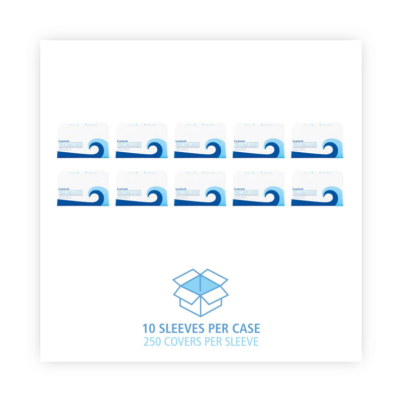 Boardwalk Premium Half-Fold Toilet Seat Covers, 15 x 10, White, 250 Covers/Sleeve, 10 Sleeves/Carton