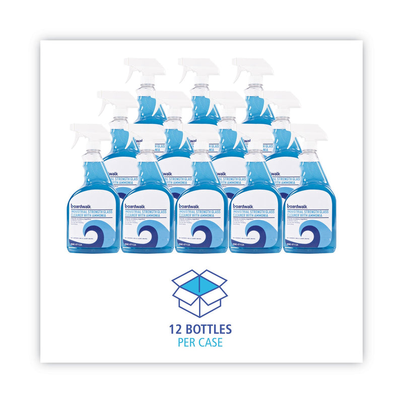 Boardwalk Industrial Strength Glass Cleaner with Ammonia, 32 oz Trigger Spray Bottle, 12/Carton