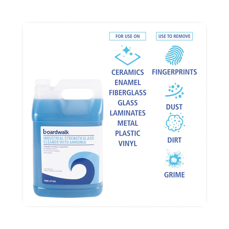 Boardwalk Industrial Strength Glass Cleaner with Ammonia, 1 gal Bottle, 4/Carton