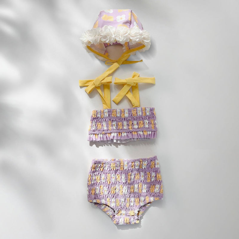 Girls' Flower Hooded One-piece Swimsuit