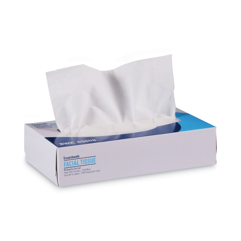 Boardwalk Office Packs Facial Tissue, 2-Ply, White, Flat Box, 100 Sheets/Box, 30 Boxes/Carton