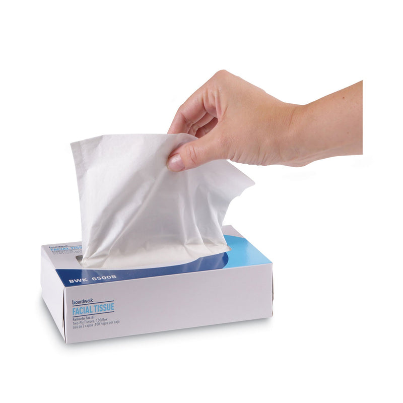 Boardwalk Office Packs Facial Tissue, 2-Ply, White, Flat Box, 100 Sheets/Box, 30 Boxes/Carton